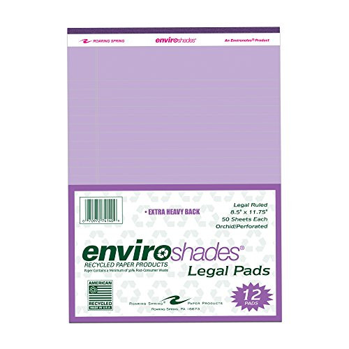 Roaring Spring Enviroshades 8.5" x 11.75", 50 sheets of 16# Recycled Orchid Legal Pads, 12/pack