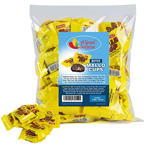 Boyers Mallo Cups - Mallow Cups Candy - Mini  Milk Chocolate - Yellow Candy - 2 LB Party Bag  Family Size  Bulk Candy