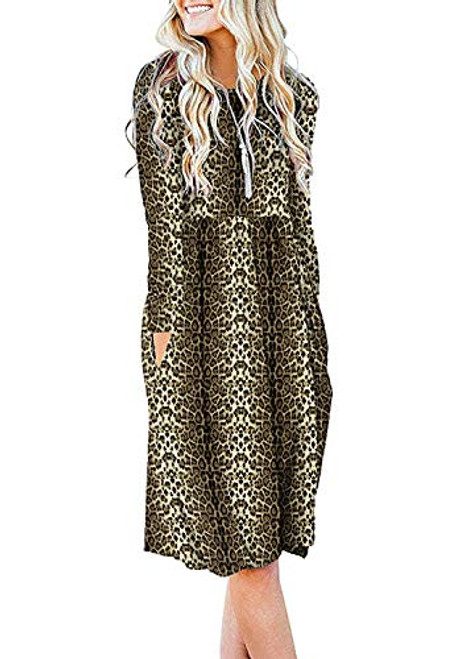 DB MOON Women Casual Long Sleeve Dresses Empire Waist Loose Dress with Pockets Yellow Leopard M DB MOON Women Casual Long Sleeve Dresses Empire Waist Loose Dress with Pockets Yellow Leopard M