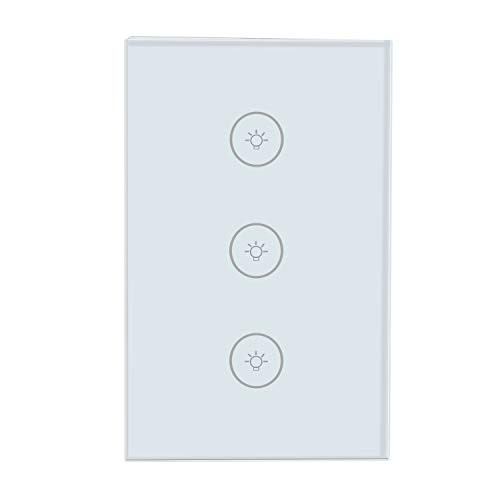 WiFi Smart Wall Touch Light Switch  LemSa 3-Gang Glass Panel Wireless Remote Control  Compatible with Alexa and Google Assistant Timing Function  No Hub Required