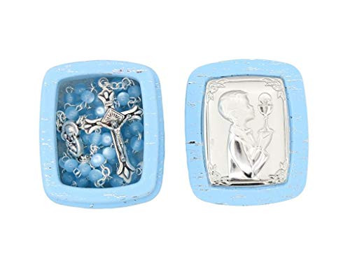 Christian Living First Communion 4mm Blue Bead Rosary with Rosary Blue Box - Boy