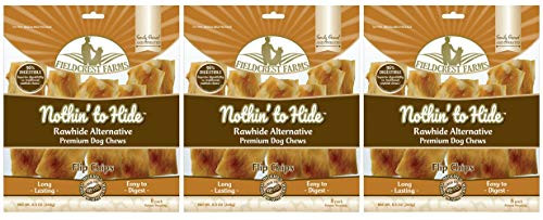 Fieldcrest Farms 3 Pack of Nothin  to Hide Peanut Butter Flip Chips  8-5 Ounces Each  Rawhide Alternative Dog Chews