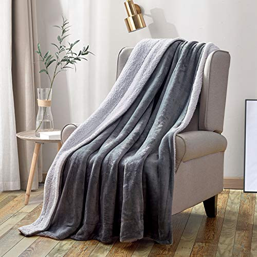 softan Sherpa Throw Blanket Super Soft Non Shedding Reversible Ultra Luxurious Plush Fleece Blanket 90 X 90 inches  Grey