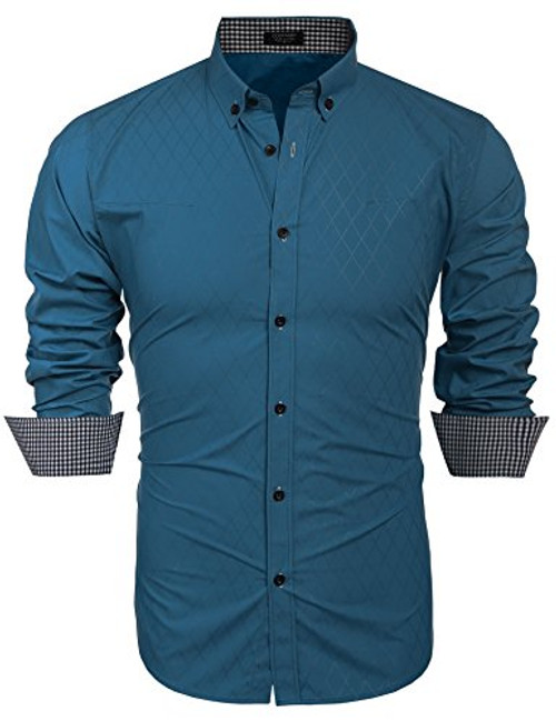 COOFANDY Men s Slim Fit Dress Shirt Long Sleeve Business Plaid Button Down Collar Shirt L Ocean Blue COOFANDY Men s Slim Fit Dress Shirt Long Sleeve Business Plaid Button Down Collar Shirt L Ocean Blue