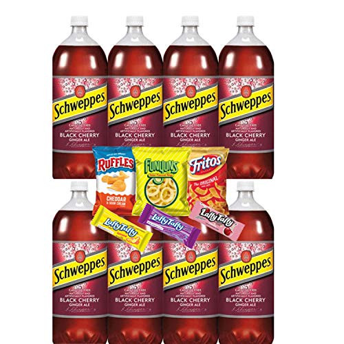 Schweppes Black Cherry Ginger Ale  20 Oz Bottle Pack of 8 with FREE Snack Pack of Chips