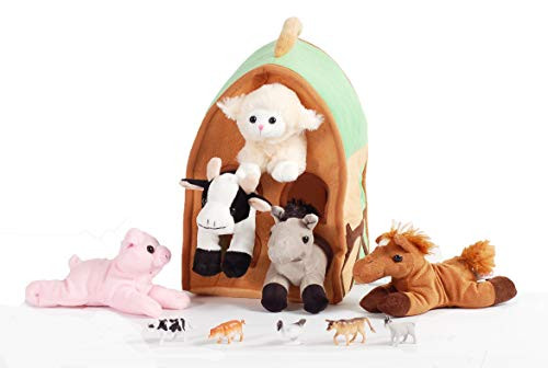 12 inch Plush Farm House Playset with 5 Stuffed Animals with Lamb Pig Cow Gray Horse and Brown Horse and 5 Farm Animal Figures 12 inch Plush Farm House Playset with 5 Stuffed Animals with Lamb Pig Cow Gray Horse and Brown Horse and 5 Farm Animal Figures