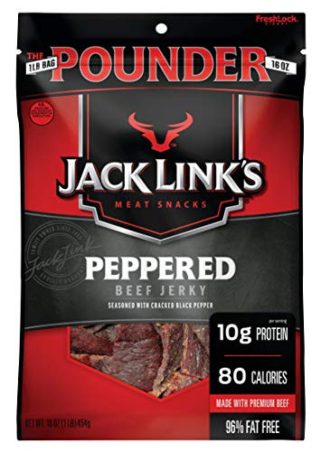 Jack Link s Meat Snacks Beef Jerky  Peppered  16 Ounce Pack of 1