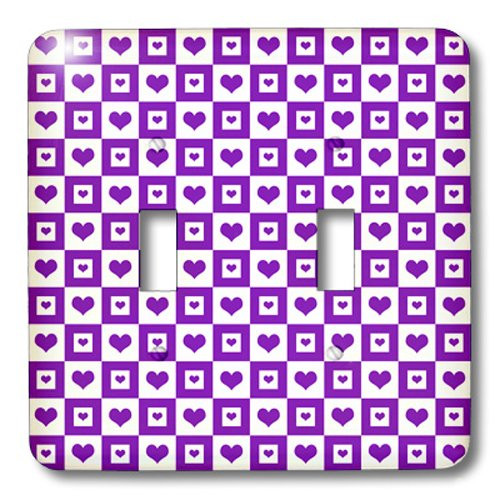 3dRose lsp_215862_2" Cute Hearts in Purple Squares On White" Double Toggle Switch Multicolor