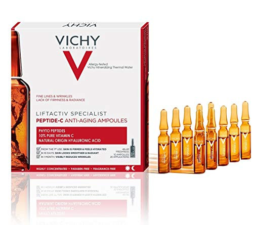Vichy LiftActiv Peptide-C Ampoule Serum Anti Aging Concentrate  10  Pure Vitamin C with Hyaluronic Acid and Peptides  Anti Wrinkle Skin Brightening Serum for Face