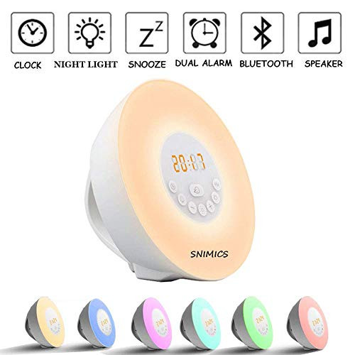 Wake Up Light Alarm Clock Sunrise Sunset Simulation [2018 UPGRADED] Bluetooth Speaker/6 Natural Sounds, FM Radio, 7 Color Night Light?Touch Control with Snooze Function, for bedside and kids