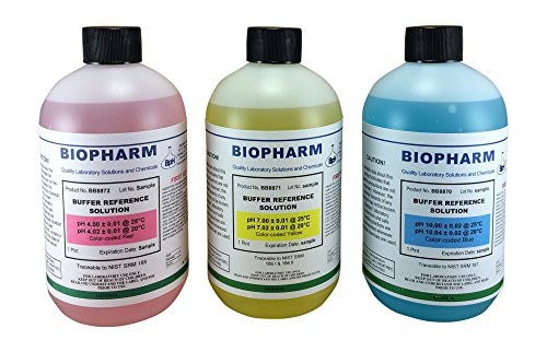 Biopharm Buffer Calibration Solution Kit 3-Pack of 500 ml Each pH 4 7 and 10 Calibration Standards Color Coded NIST Traceable for All pH Meters Biopharm Buffer Calibration Solution Kit 3-Pack of 500 ml Each pH 4 7 and 10 Calibration Standards Color Coded NIST Traceable for All pH Meters
