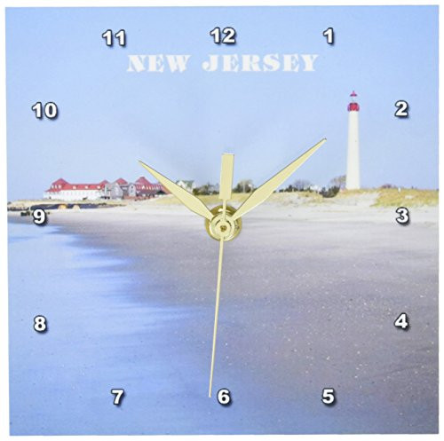 3dRose dc_80580_1 Cape May New Jersey with Lighthouse N Beach Desk Clock, 6 by 6-Inch