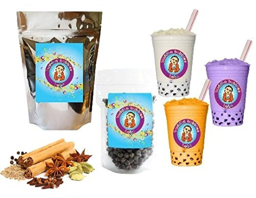 10 Drinks Spiced Chai Boba Tea Kit  Tea Powder  Tapioca Pearls   Straws By Buddha Bubbles Boba