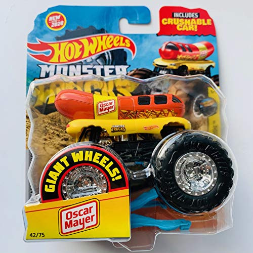 Hot Wheels Monster Trucks 2020 Giant Wheels 1 64 Scale Oscar Mayer with Crushable car