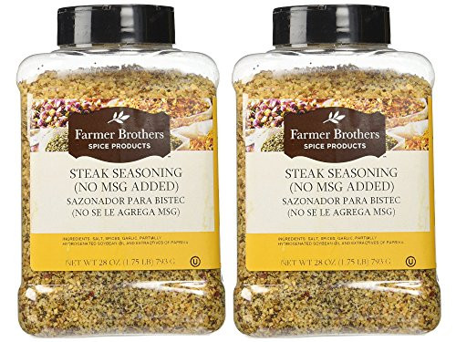 Set of Two - Farmer Brothers Steak Seasoning with no MSG 1lb 12 oz Large Restaurant-Food Service Size Container