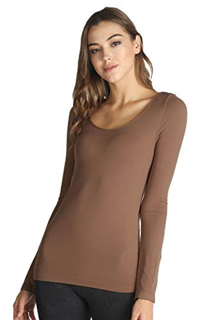 NIKIBIKI Women Seamless Long Sleeve Scoop Neck Top  Made in U-S-A  One Size Taupe