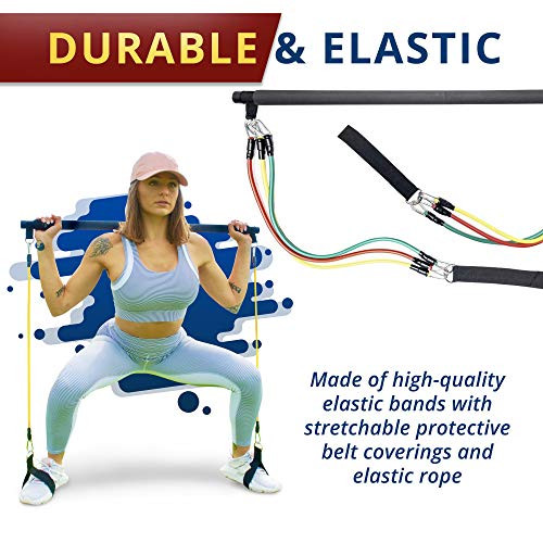Tribu León Portable Pilates Bar Kit w-Exercise Resistance Bands   3 Level Resistance Bands   Home Full Body Workout   Improve Fitness   Body Toning   Strength and Muscle Building   Fat Burning