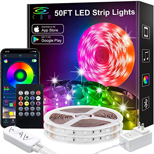 LED Strip Lights 50Ft Color Changing LED Strip Lights Music Sync Bluetooth App Controlled Remote 5050 RGB LED Rope Lights 16Million color Sensitive Built-in Mic LED Lights for Bedroom Kitchen TV Party LED Strip Lights 50Ft Color Changing LED Strip Lights Music Sync Bluetooth App Controlled Remote 5050 RGB LED Rope Lights 16Million color Sensitive Built-in Mic LED Lights for Bedroom Kitchen TV Party