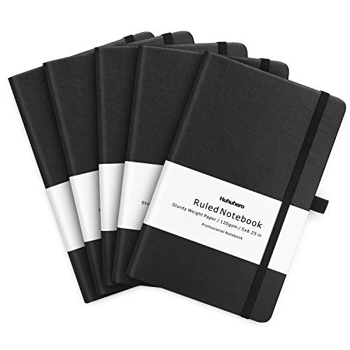 Huhuhero 5 Pack Notebooks Journals  Classic Ruled Notebook  120Gsm Premium Thick Paper Lined Journal  Black Hardcover Notebook for Office Home School Business Writing Note Taking Journaling  5 ×8-25