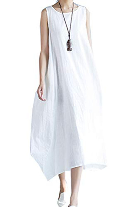 Minibee Women s Casual Dress Sleeveless Cotton Linen Maxi Dress Loose Summer Beach Sun Dress with Pockets XL White Minibee Women s Casual Dress Sleeveless Cotton Linen Maxi Dress Loose Summer Beach Sun Dress with Pockets XL White