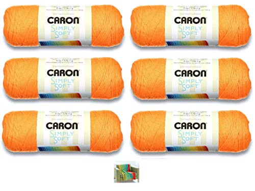 Caron Simply Soft Yarn - 6 Pack with Pattern Neon Orange