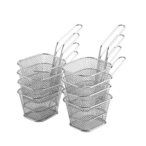 Gorgeri French Fry Holder Fry Basket 8pcs Mini Square Stainless Steel Fry Basket  French Fries Holder  Present Fried Chip Food  Table Serving Tableware