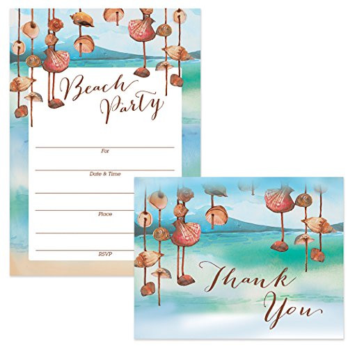 All Occasion Invitations   Matching Thank You Cards Set 25 of Each with Envelopes Ocean Beach Party Theme Celebrate Birthday Graduation 5 x 7  Fill-in Invites   Folded Thank You Notes Great Value