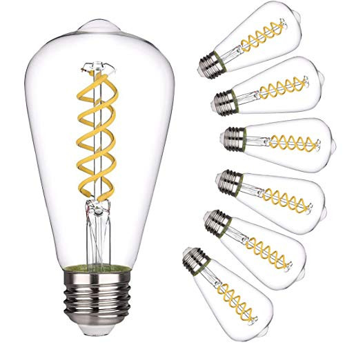 Dimmable Edison LED Bulb  Neutral White 4000K  800LM  8W Vintage ST64-ST19 Antique Flexible Spiral LED Filament Light Bulbs  80W Equivalent  E26 Medium Base  Clear Glass 8W-4000K-6Pack