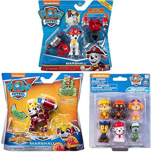 Paw Patrol Toys   Mighty Pups   3-Pack   Marshall Action Figures with Jetpacks   Water Rescue Pack Cake Topper   for Kids Girls and Boys Age 3  Age 4  Age 5  and Up