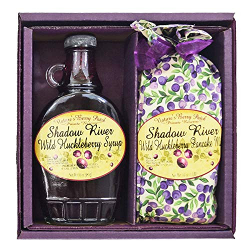 Shadow River Wild Huckleberry Gourmet Boxed Set Pancake Mix   10 oz Syrup