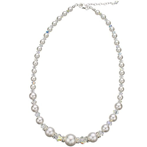 Simulated Pearls Sterling Silver Necklace  made with Swarovski crystals 16 2  Extender