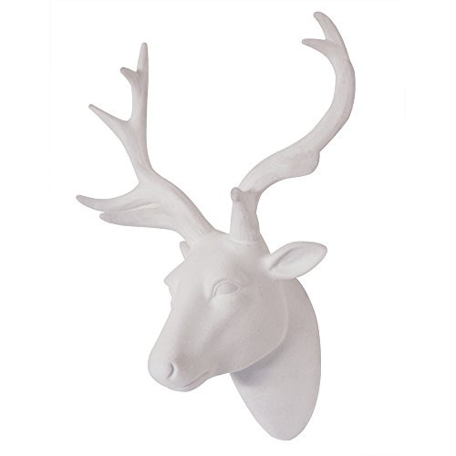 Animal Head Wall Art Deer head Wall Art Decor Resin White Fake Furry/Felt/Velvety Deer Head With White Antlers For Wall Mount Decoration Size 10" x 12" x 5.5" by Smarten Arts