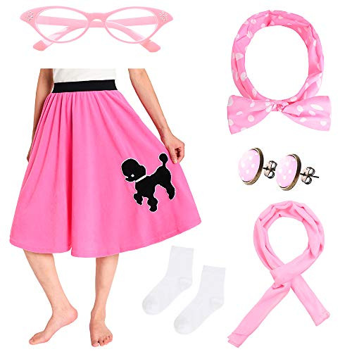 JustinCostume Women s 50 s Outfit Poodle Skirt Costume Kit L-XL Pink