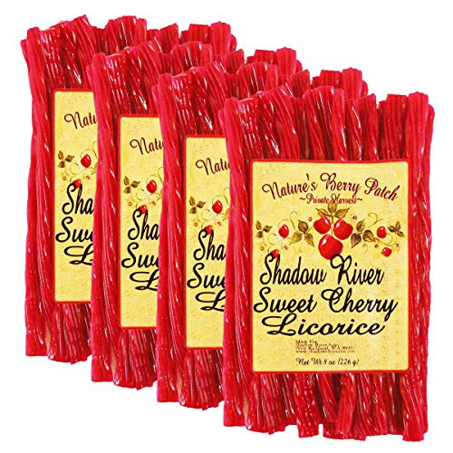 Shadow River Gourmet Sweet Cherry Licorice Candy - Old Fashioned Classic Colorful Red Candy Twists - 8 oz Bag - Pack of 4