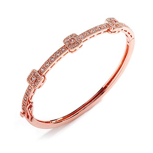 Mariell Rose Gold Zirconia Crystal Bangle Bracelet for Women  Wedding Jewelry for Bride  Prom  Bridesmaid