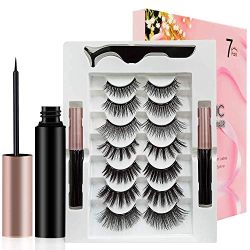 Eyelash Reusable Magnetic Eyelashes Natural Look  Magnetic Eyelash Kit with Magnetic Eyeliner Waterproof Magnetic Eyeliner Kit Lashes for women  False Eyelashes with Tweezers Eyelash Easy 7 Style
