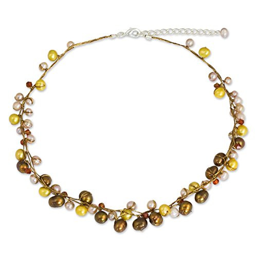 NOVICA Dyed Cultured Freshwater Pearl Strand Necklace with Stainless Steel Extender River of Gold NOVICA Dyed Cultured Freshwater Pearl Strand Necklace with Stainless Steel Extender River of Gold