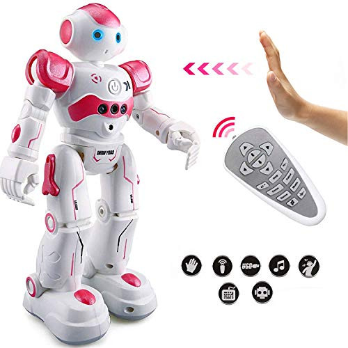 Eholder RC Smart Robot Toy for Kids Gesture Sensing Dancing Walking Remote Control Robot Intelligent Programmable Educational RC Robot Robotics Toys Gift for 5 - 10 Year Old Girls Pink Robots
