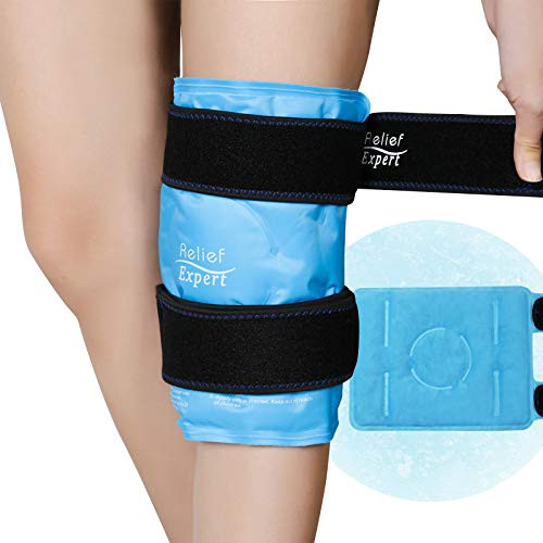 Relief Expert Knee Ice pack for Injuries Reusable Gel Cold Pack Knee Wrap Around Entire Knee with Cold Compression  Instant Knee Pain Relief for Swelling  Bruises  Surgery Recovery - Soft Plush Lining