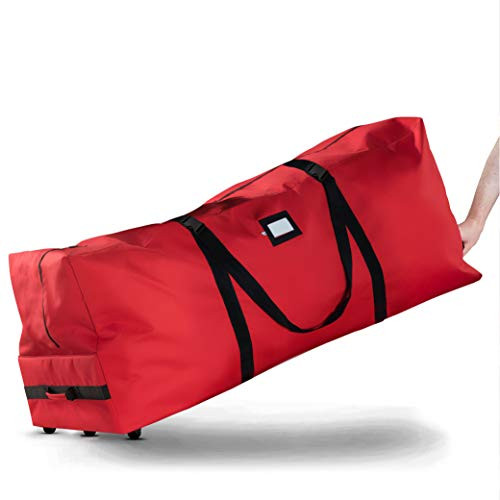 ZOBER Rolling Large Christmas Tree Storage Bag - Fits Upto 9 ft- Artificial Disassembled Trees  Durable Handles   Wheels for Easy Carrying and Transport - Tear Proof 600D Oxford Duffle Bag - Red