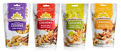 Sunshine Nut Company Flavored Variety Pack Cashews  Peanut Free  Gluten Free  GMO Free  7 oz  Pack of 4