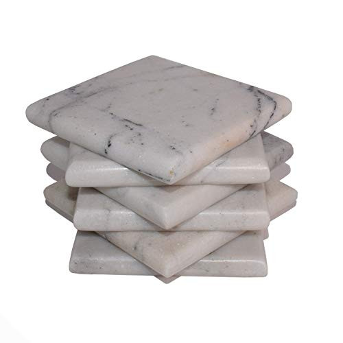 Hashcart Designer Marble Coasters for Drinks - Tea and Coffee Table Coasters Set of 6 - Stone Coasters for Drinks