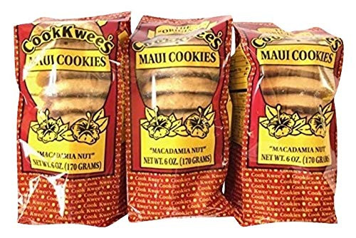 The Original Maui CookKwees Hawaii Cookies 3 Pack- 6 oz- Each Macadamia Nut