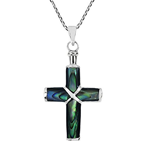 AeraVida Christian Cross Green Rainbow Abalone Shell -925 Sterling Silver Pendant Necklace