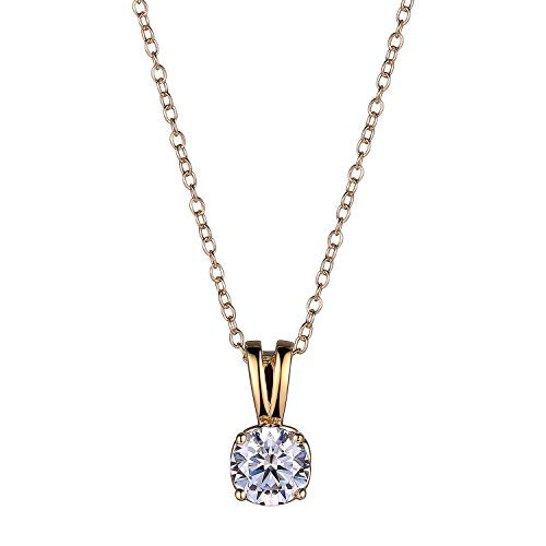 18k Yellow Gold Plated Sterling Silver Solitaire Cubic Zirconia Pendant Necklace  18   3  Extender