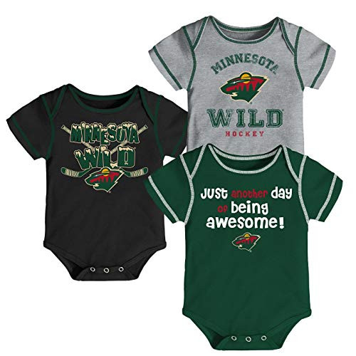 Outerstuff NHL Newborn Infants Awesome Player 3 Piece Creeper Bodysuit Set 18 Months  Minnesota Wild