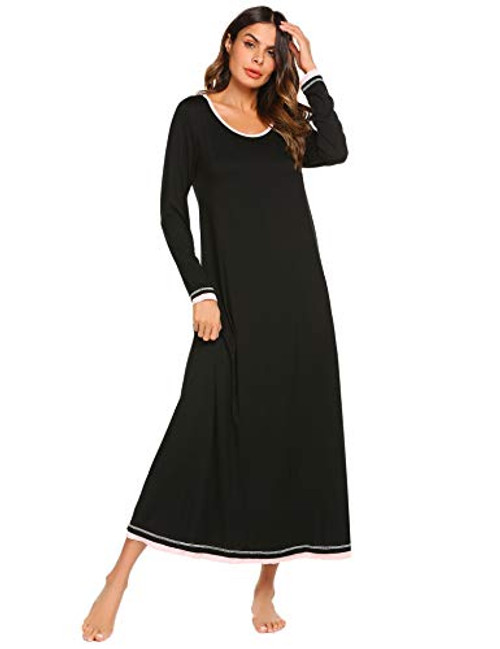 Ekouaer Sleepwear Women s Nightshirt Casual Loungewear Long Sleeve Long Nightgown Black Large Ekouaer Sleepwear Women s Nightshirt Casual Loungewear Long Sleeve Long Nightgown Black Large
