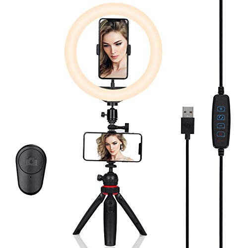 FOSITAN 10  Ring Light kit  Desktop Selfie Ring Light with Tripod Stand   Remote Control  Phone Holder 120 Bulbs 12 Brightness Level  and 3 Light Modes for YouTube Video-Live Stream-Makeup-Photography