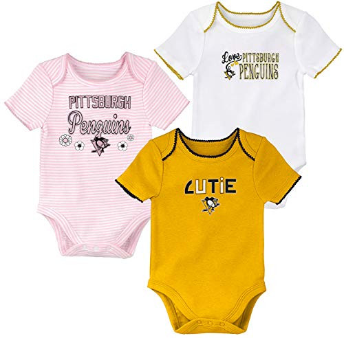 Outerstuff NHL Newborn Infants Girls 3rd Period 3 Piece Creeper Bodysuit Set Pittsburgh Penguins  3-6 Months