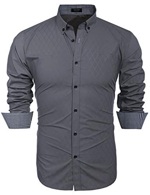COOFANDY Men s Slim Fit Dress Shirt Long Sleeve Business Plaid Button Down Collar Shirt L Grey COOFANDY Men s Slim Fit Dress Shirt Long Sleeve Business Plaid Button Down Collar Shirt L Grey
